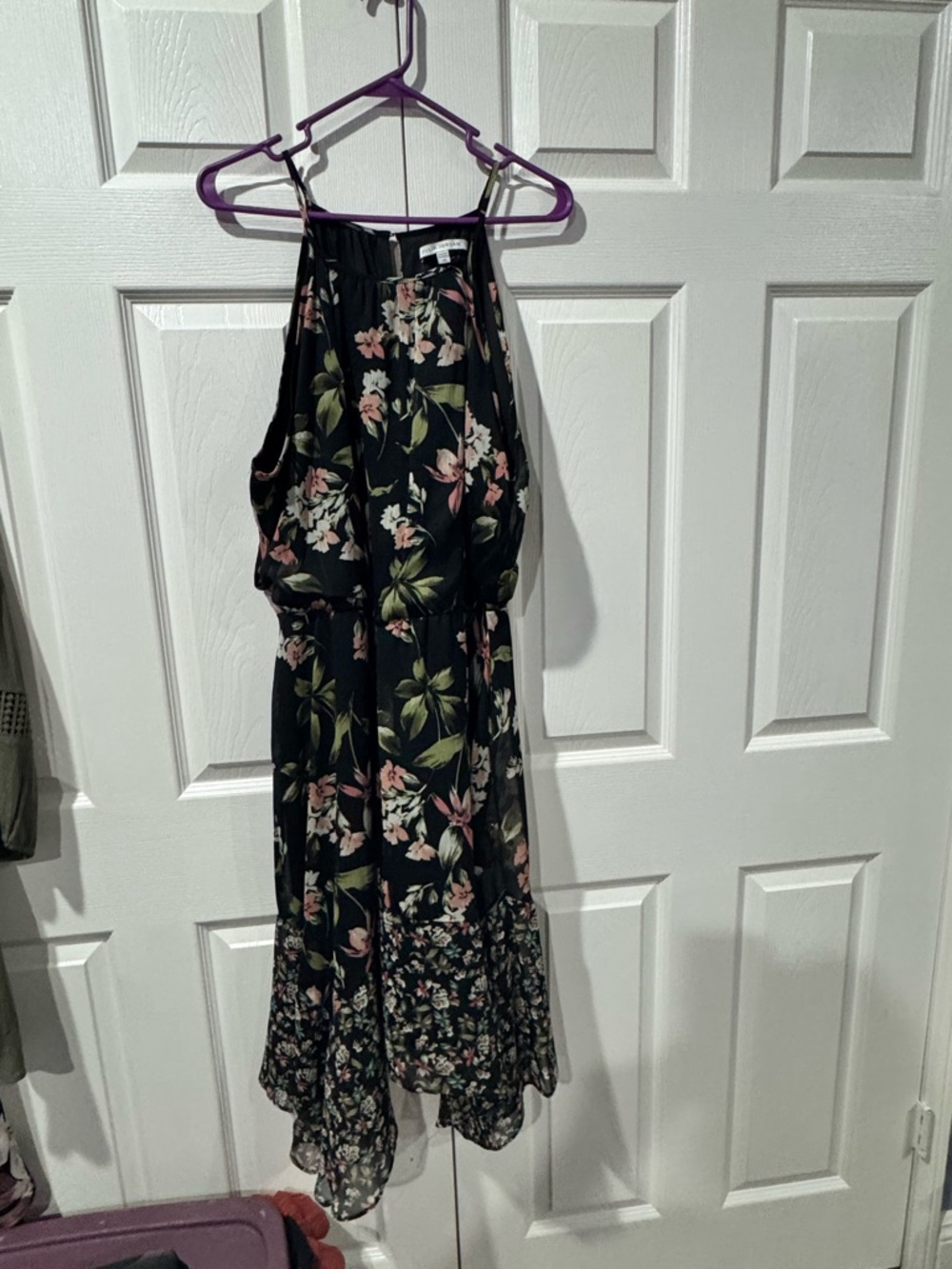 julia jordan Black Floral Halter Midi Dress with Pink & Green Print